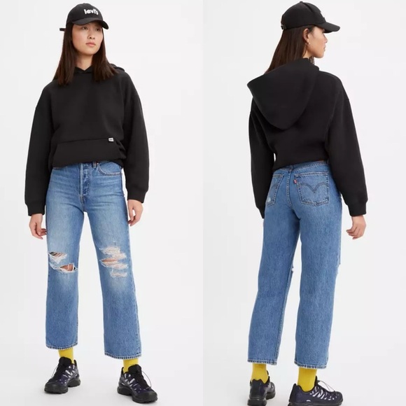 Levi’s Premium Ribcage Straight Ankle Jeans in After Love Ripped Knee No Stretch - Picture 1 of 14